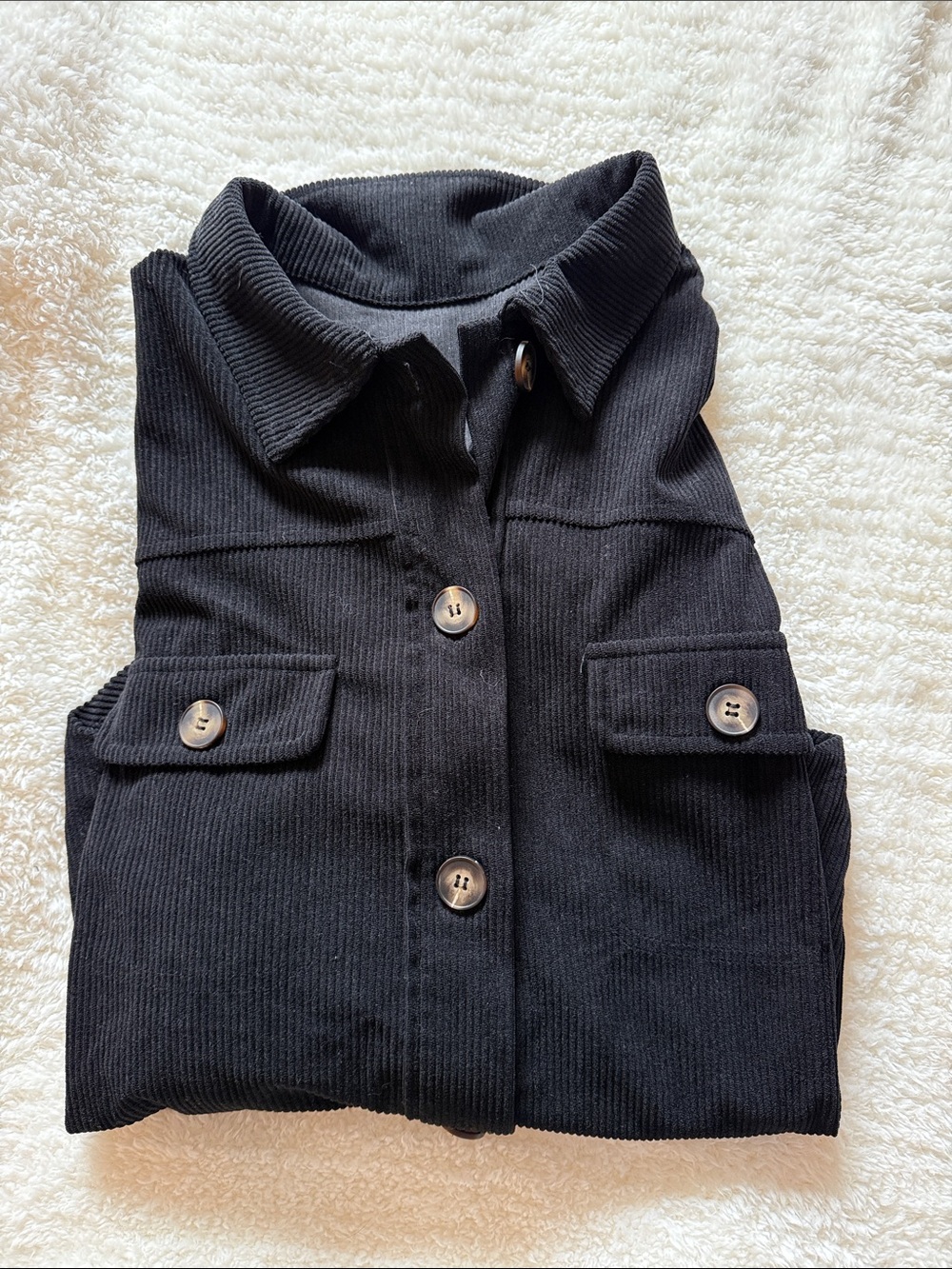Dark Black Corduroy Button-Up Shacket